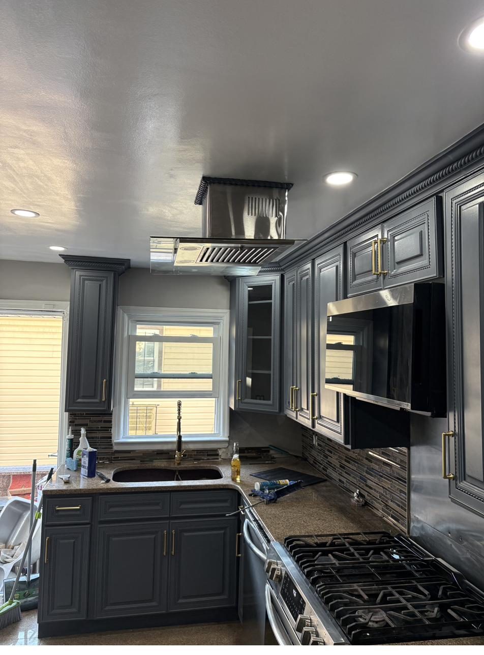 Wide view of finished kitchen renovation